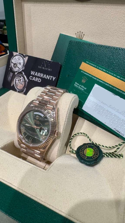 Rolex Presidential Everose Gold Day-Date 40MM - President Bracelet Watch - Olive Roman Dial - 228235-0025