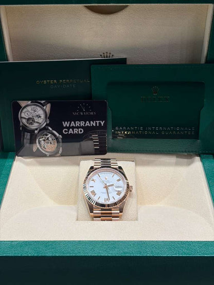 Rolex Presidential Everose Gold Day-Date 40MM - President Bracelet Watch - White Roman Dial - 228235-0032