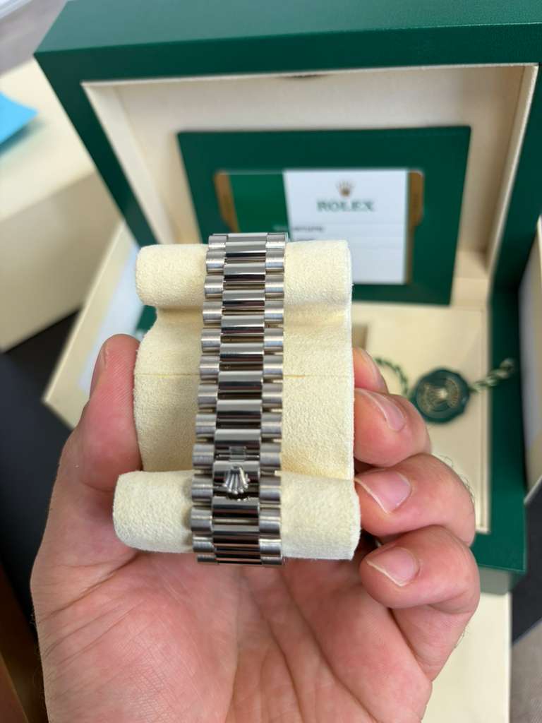 Rolex Presidential White Gold Day-Date 40MM - President Bracelet Watch - Olive Green Bevelled Roman Dial - 228239-0033