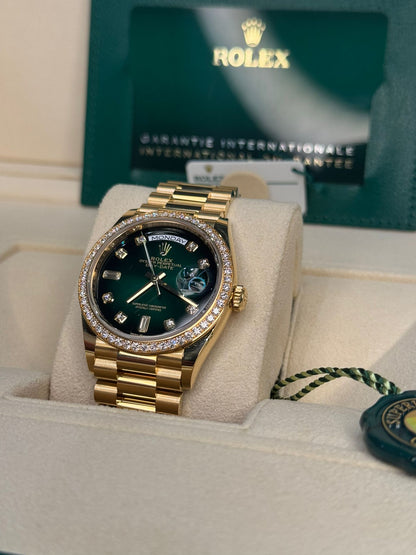 Rolex Presidential Yellow Gold Day-Date 36MM - President Bracelet Watch - Green Ombré Diamond Dial - 128348RBR-0035