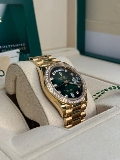 Rolex Presidential Yellow Gold Day-Date 36MM - President Bracelet Watch - Green Ombré Diamond Dial - 128348RBR-0035