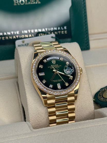 Rolex Presidential Yellow Gold Day-Date 36MM - President Bracelet Watch - Green Ombré Diamond Dial - 128348RBR-0035