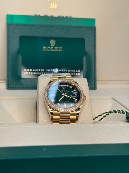 Rolex Presidential Yellow Gold Day-Date 36MM - President Bracelet Watch - Green Ombré Diamond Dial - 128348RBR-0035