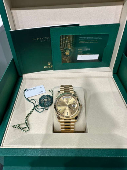 Rolex Presidential Yellow Gold Day-Date 40MM - President Bracelet Watch - Champagne Baguette Diamond Dial - 228238-0005