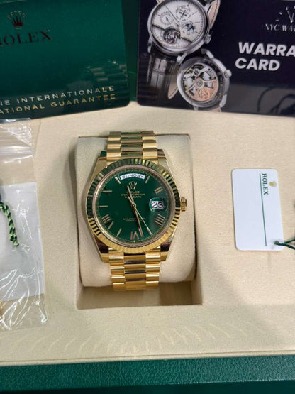 Rolex Presidential Yellow Gold Day-Date 40MM - President Bracelet Watch - Green Roman Dial - 228238-0061