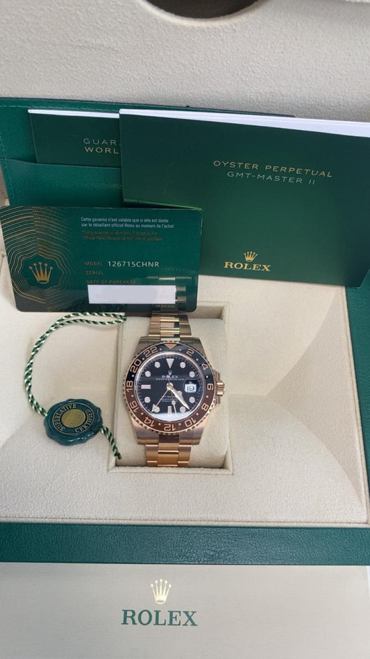 Rolex Rootbeer Everose Gold GMT-Master II&nbsp; Watch - 40 MM - Oyster Bracelet - Black Dial - 126715CHNR bk