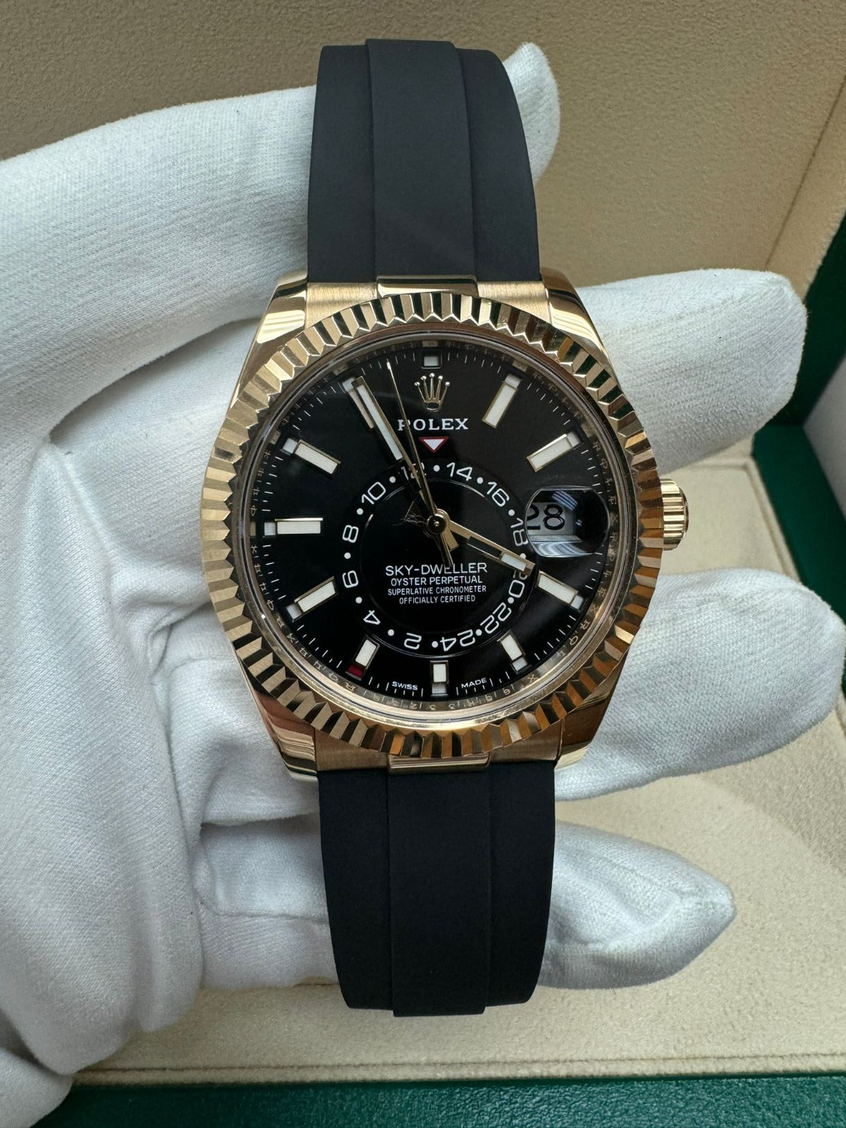 Rolex Yellow Gold Sky Dweller Watch - 42 MM - Oysterflex Strap - Black Dial -  326238 bki