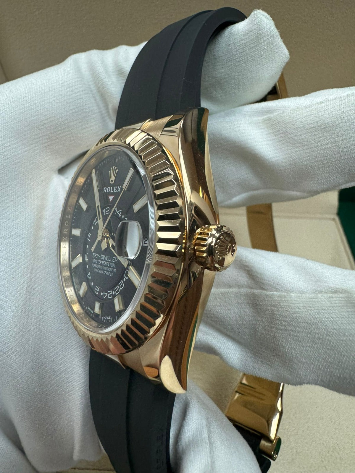 Rolex Yellow Gold Sky Dweller Watch - 42 MM - Oysterflex Strap - Black Dial -  326238 bki