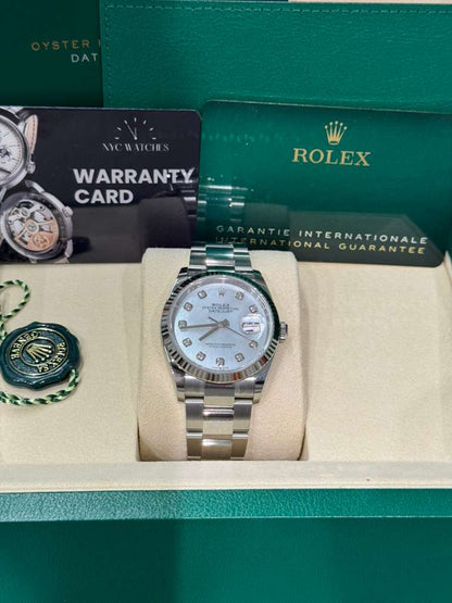 Rolex Stainless Steel And White Gold Datejust - 36 MM - Oyster Bracelet - Fluted Bezel - Mother Of Pearl Diamond Dial - 126234-0020