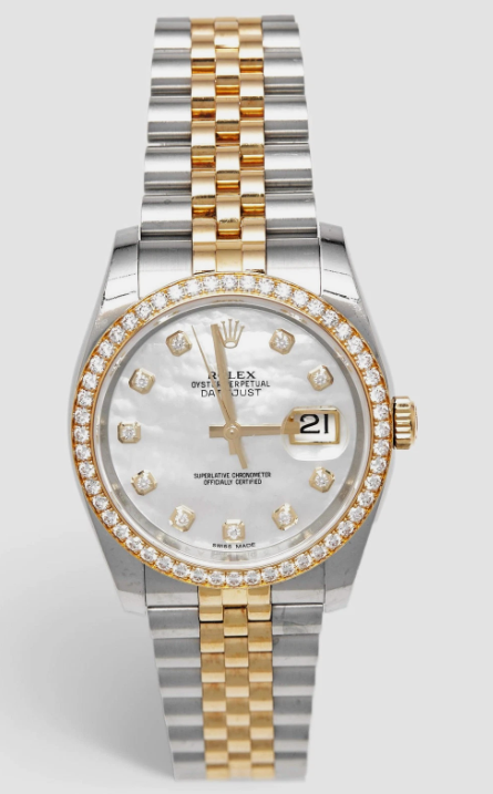 Rolex Stainless Steel And Yellow Gold Datejust - 36 MM - Jubilee Bracelet - Diamond Bezel - White Mother of Pearl Diamond Dial - 116243-0018