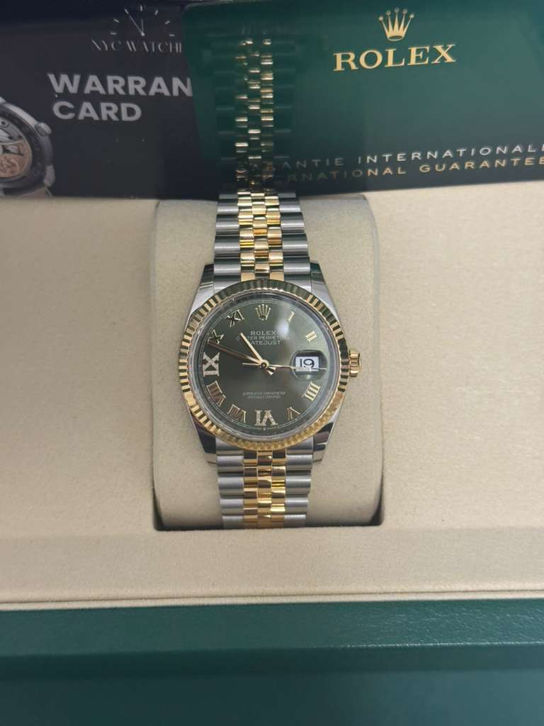 Rolex Stainless Steel And Yellow Gold Datejust - 36 MM - Jubilee Bracelet - Fluted Bezel - Olive Green Roman Dial - 126233-0025