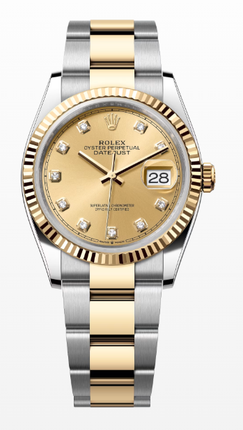 Rolex Stainless Steel And Yellow Gold Datejust - 36 MM - Oyster Bracelet - Fluted Bezel - Champagne Diamond Dial - 126233 chdo