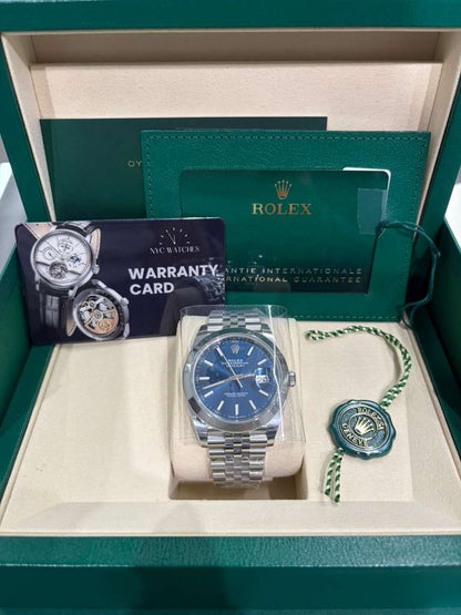 Rolex Stainless Steel Datejust 41 Date Watch - 41 MM - Jubilee Bracelet - Smooth Bezel - Blue Dial - 126300-0002