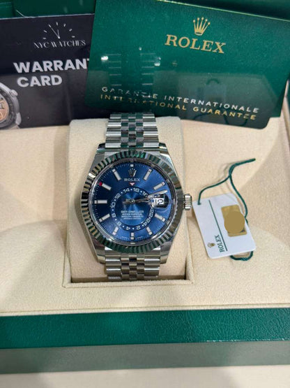 Rolex Stainless Steel & White Gold Sky Dweller Watch - 42 MM - Jubilee Bracelet - Blue Dial - 326934-0004