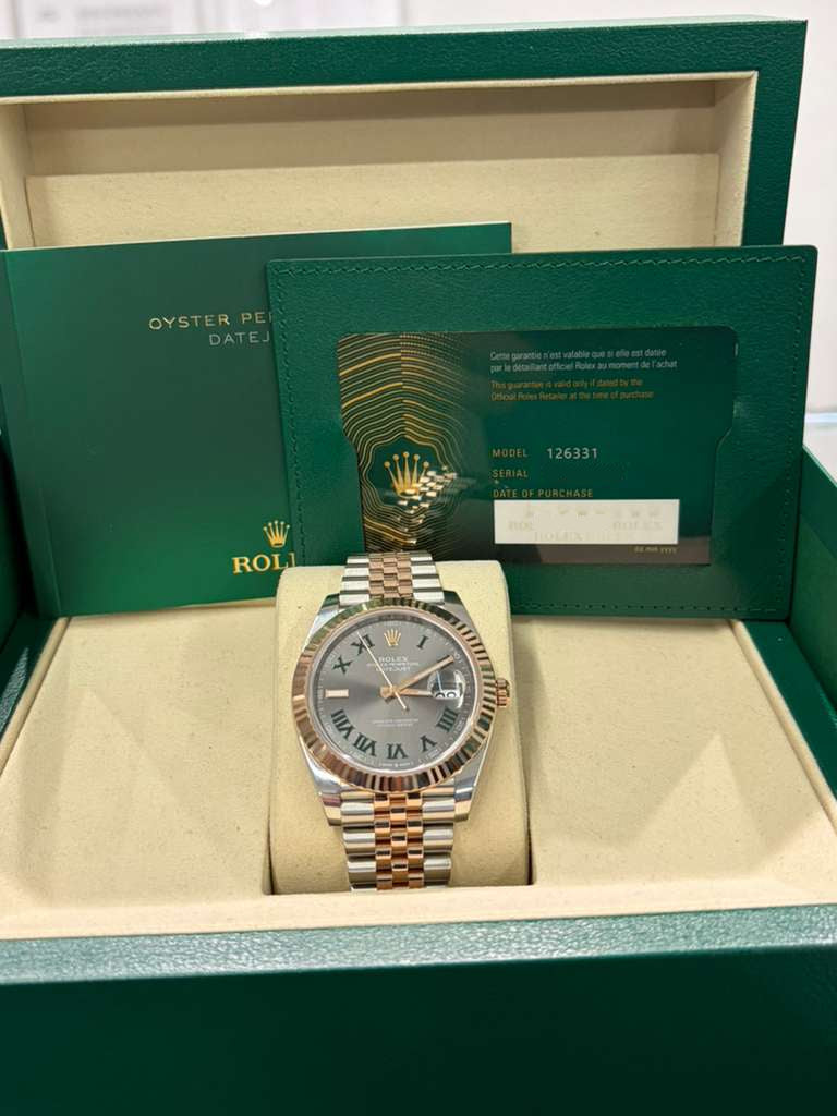 Rolex Stainless Steel and Pink Gold Datejust 41 Date Watch - 41 MM - Jubilee Bracelet - Fluted Bezel - Wimbledon Dial - 126331 slgrj
