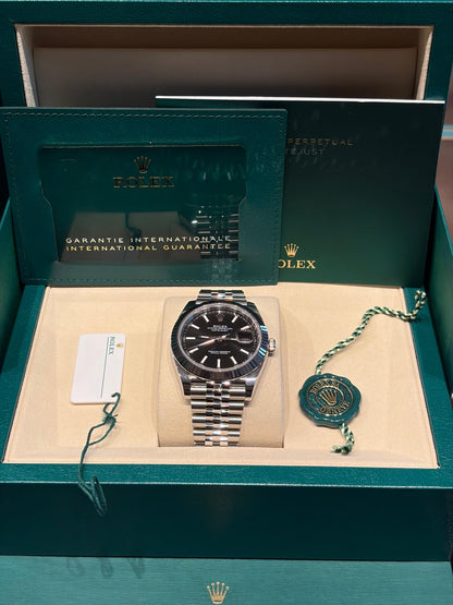 Rolex Stainless Steel and White Gold Datejust 41 Date Watch - 41 MM - Jubilee Bracelet - Fluted Bezel - Black Dial - 126334-0018