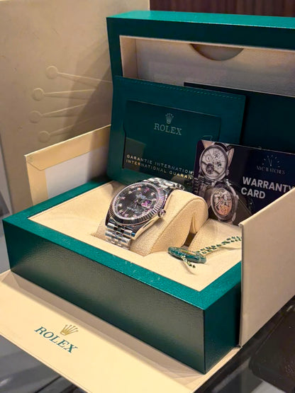 Rolex Stainless Steel and White Gold Datejust 41 Date Watch - 41 MM - Jubilee Bracelet - Fluted Bezel - Black Diamond Dial - 126334-0012