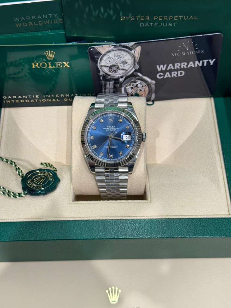 Rolex Stainless Steel and White Gold Datejust 41 Date Watch - 41 MM - Jubilee Bracelet - Fluted Bezel - Blue Diamond Dial - 126334-0016