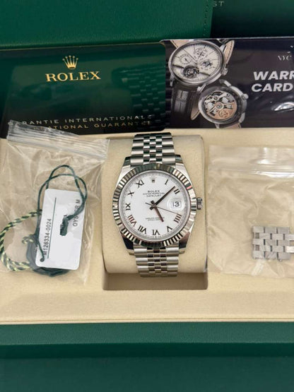 Rolex Stainless Steel and White Gold Datejust 41 Date Watch - 41 MM - Jubilee Bracelet - Fluted Bezel - White Roman Dial - 126334-0024
