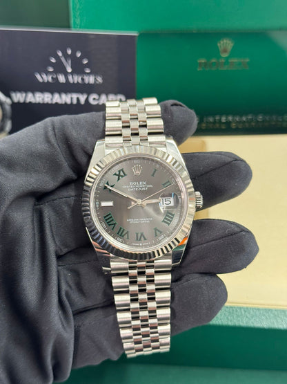 Rolex Stainless Steel and White Gold Datejust 41 Date Watch - 41 MM - Jubilee Bracelet - Fluted Bezel - Wimbledon Dial - 126334-0022