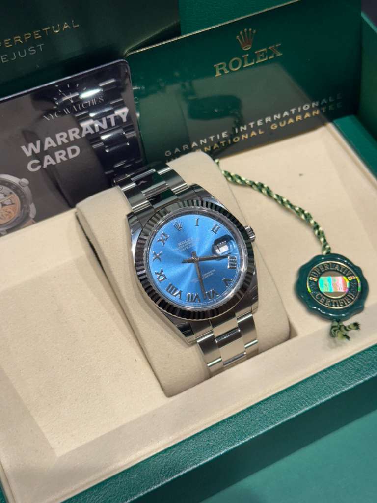 Rolex Stainless Steel and White Gold Datejust 41 Date Watch - 41 MM - Oyster Bracelet - Fluted Bezel - Blue Roman Dial - 126334-0025