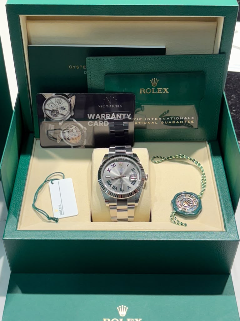 Rolex Stainless Steel and White Gold Datejust 41 Date Watch - 41 MM - Oyster Bracelet - Fluted Bezel - Wimbledon Dial - 126334-0021
