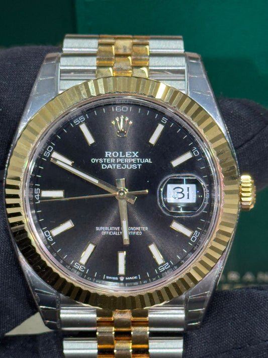 Rolex Stainless Steel and Yellow Gold Datejust 41 Date Watch - 41 MM - Jubilee Bracelet - Fluted Bezel - Black Dial - 126333 bkij