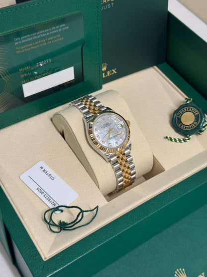 Rolex Steel and Yellow Gold Datejust - 31 MM - Jubilee Bracelet - Fluted Bezel - Mother-of-Pearl Diamond Dial - 278273-0028