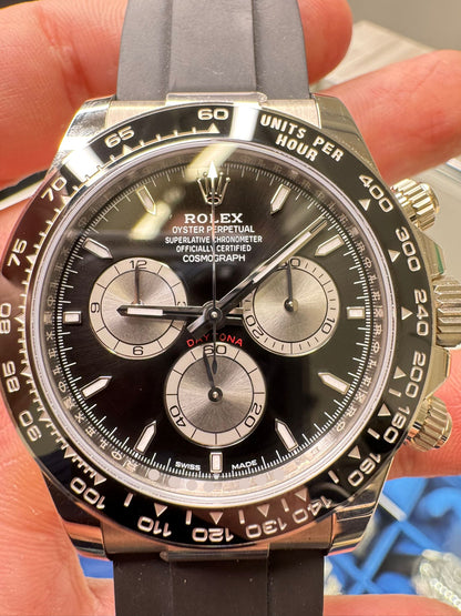 Rolex White Gold Cosmograph Daytona Watch - 40 MM - Oysterflex Strap - Black Ceramic Bezel - Black And Steel Index Dial - 126519LN-0002