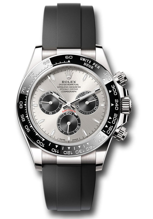 Rolex White Gold Cosmograph Daytona Watch - 40 MM - Oysterflex Strap - Black Ceramic Bezel - Steel And Black Index Dial - 126519LN-0006