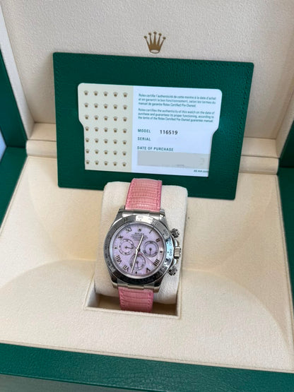 Rolex White Gold Daytona Beach Collection - 40 MM -&nbsp; Pink Leather Strap - Pink Dial - 116519 Pink