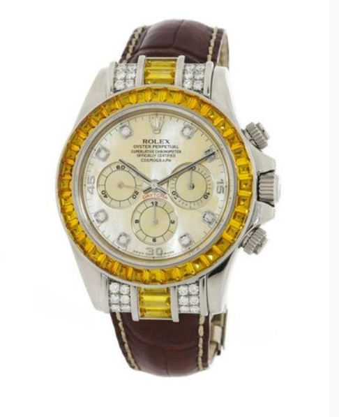 Rolex White Gold Daytona Watch - 40 MM - Mother of Pearl Dial - Brown Leather Bracelet - 16559SACO