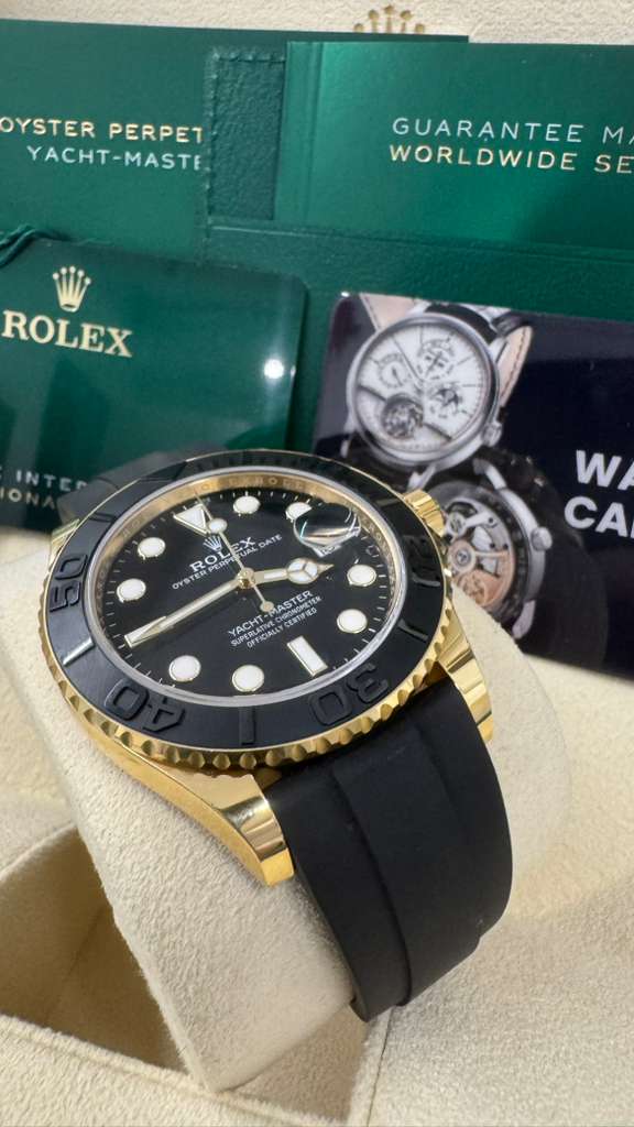 Rolex Yellow Gold Yacht-Master 42 Watch - 42 MM - Oysterflex Strap - Black Dial - 226658 bk