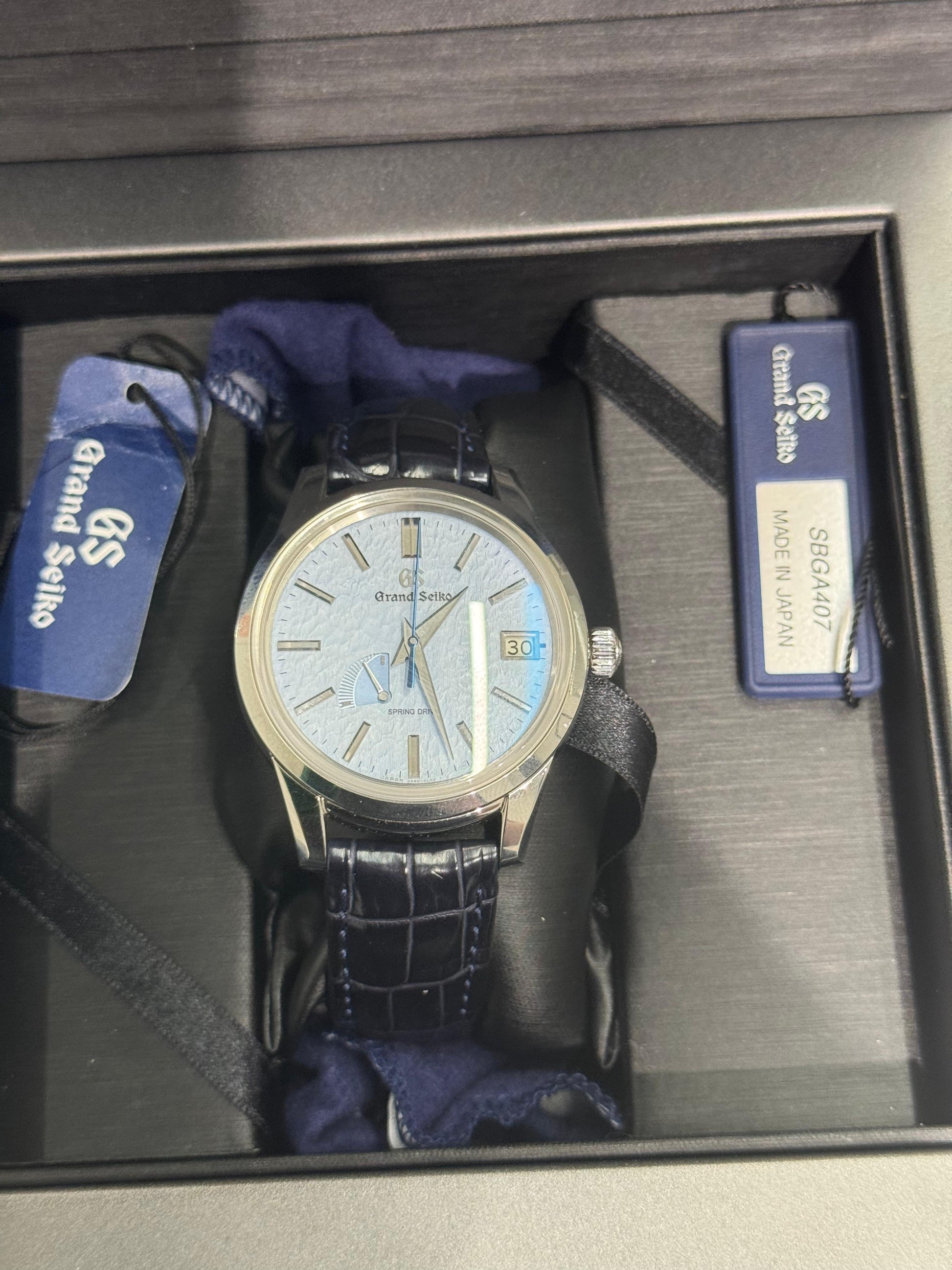 Grand Seiko - Ellegance - 40 MM - Stainless Steel - Light Blue "Snowflake" Dial - Leather Bracelet - SBGA407