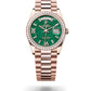 Rolex Rose Gold Day-Date Watch - 36 MM - President bracelet - Diamond Bezel - Green Aventurine Roman Dial - 128345RBR-0068