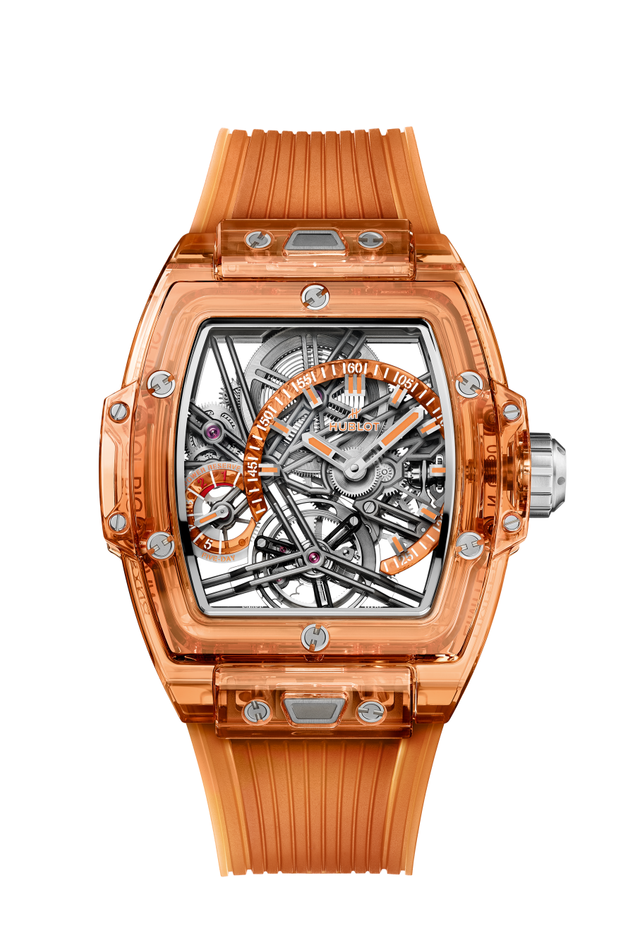 Hublot Spirit of Big Bang Tourbillon Orange Sapphire 42 MM - Orange Rubber Strap - Sapphire Crystal Dial - 645.JO.0120.RT