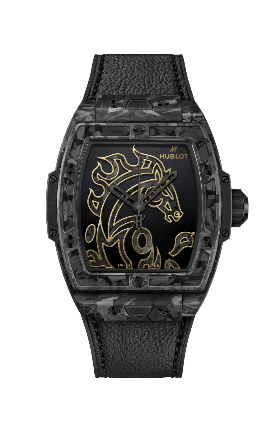Hublot Spirit of Big Bang Year Of The Horse - Limited Edition - 42 MM - Frosted Carbon Fiber - Black Calfskin Leather Strap - Black Frosted Carbon Horse Motif Dial - 646.QK.1230.VR.CNY26