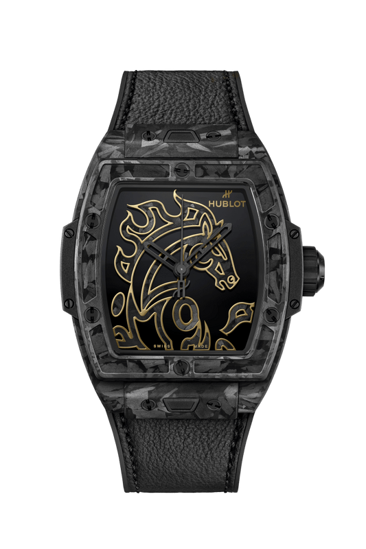 Hublot Spirit of Big Bang Year Of The Horse - Limited Edition - 42 MM - Frosted Carbon Fiber - Black Calfskin Leather Strap - Black Frosted Carbon Horse Motif Dial - 646.QK.1230.VR.CNY26