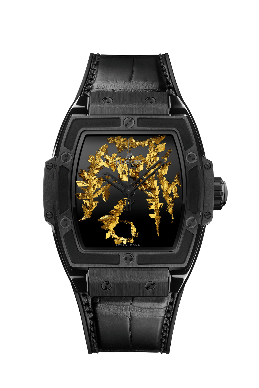 Hublot Spirit of Big Bang Gold Crystal 42 MM - Black Rubber and Alligator Leather Straps -  Black Gold Crystal Dial - 643.CX.0660.LR