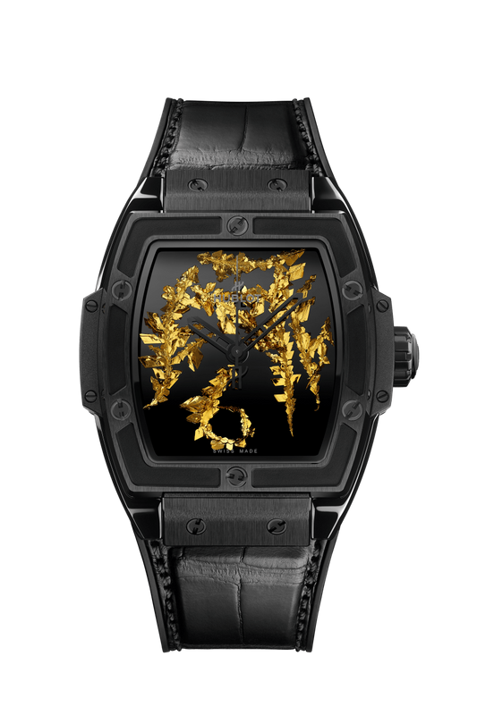 Hublot Spirit of Big Bang Gold Crystal 42 MM - Black Rubber and Alligator Leather Straps -  Black Gold Crystal Dial - 643.CX.0660.LR