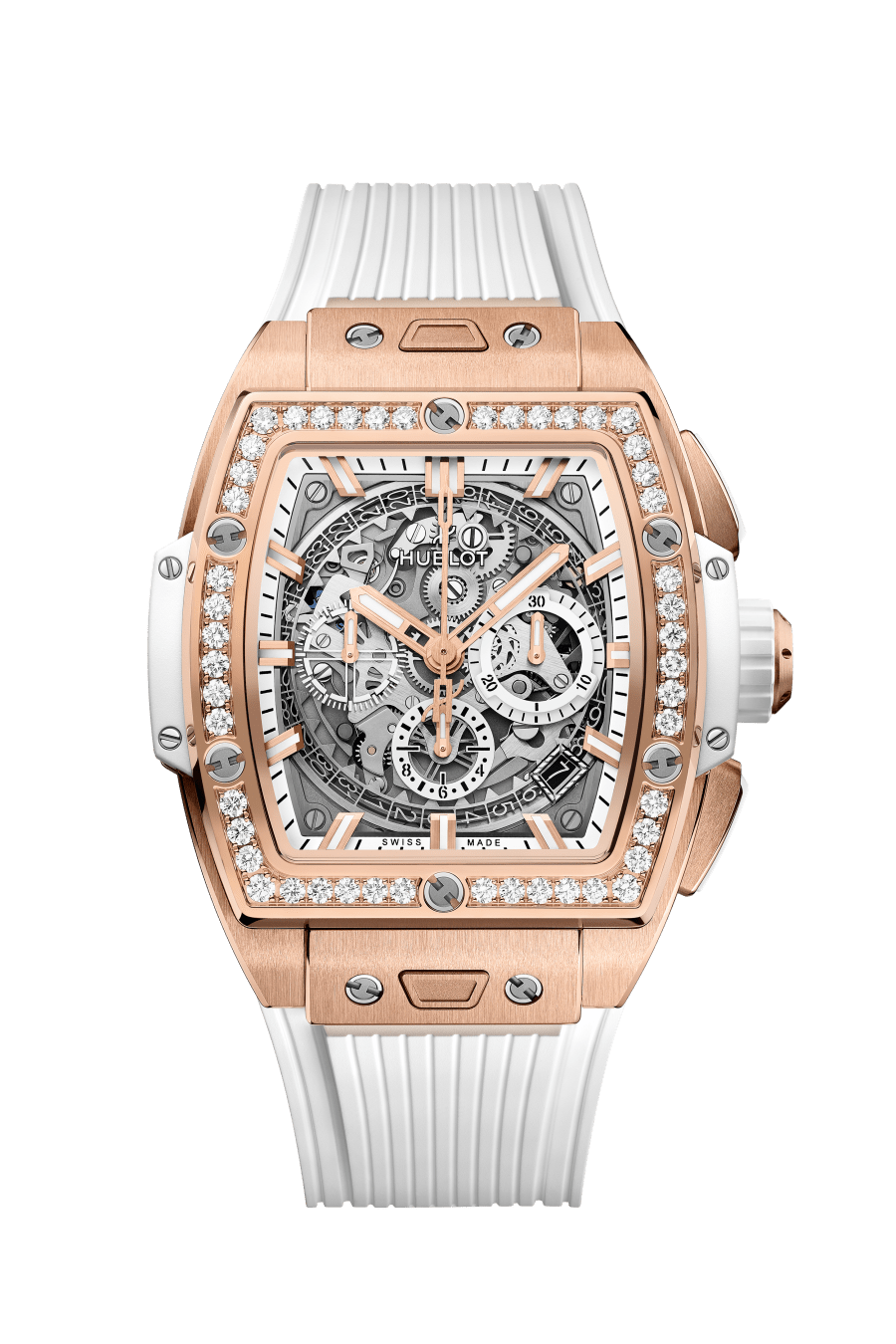 Hublot Spirit of Big Bang King Gold White Diamonds 42 MM - White Rubber Strap - Diamond Bezel - Sapphire Crystal Dial - 642.OE.2010.RW.1204