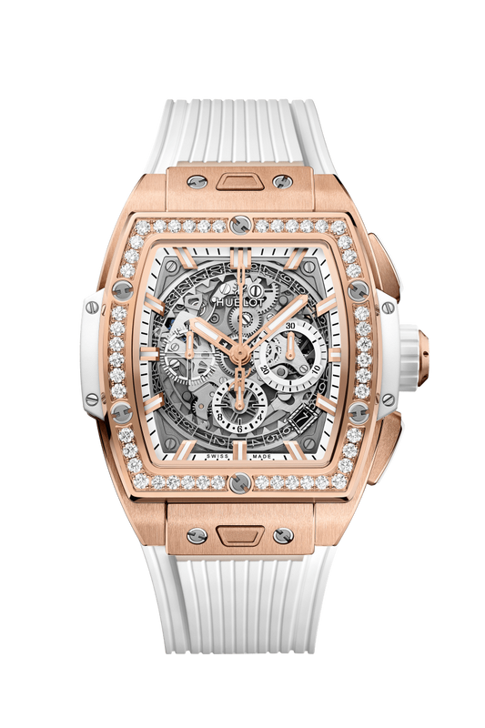 Hublot Spirit of Big Bang King Gold White Diamonds 42 MM - White Rubber Strap - Diamond Bezel - Sapphire Crystal Dial - 642.OE.2010.RW.1204