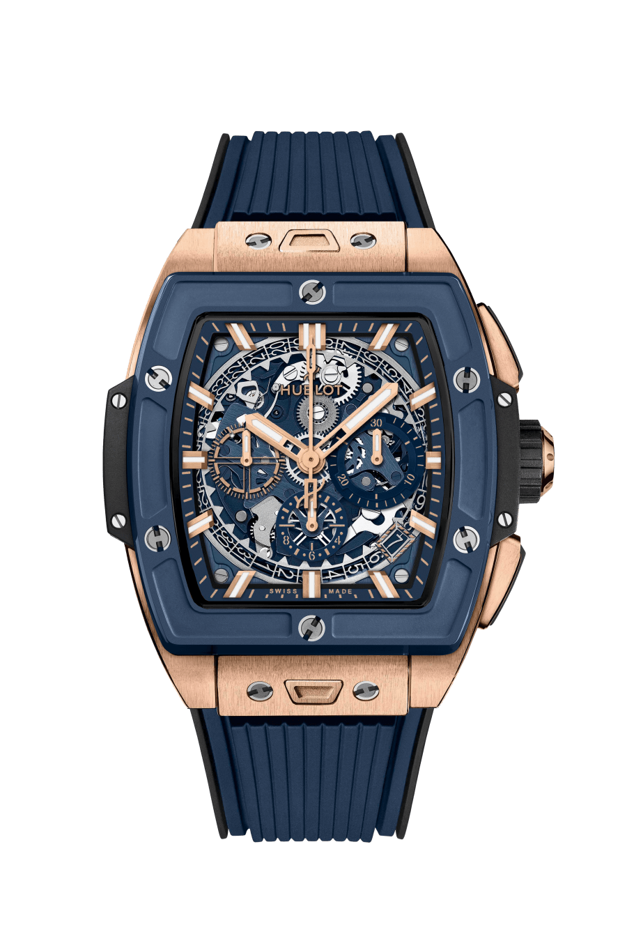 Hublot Spirit of Big Bang King Gold Blue Ceramic 42 MM - Black and Blue Rubber Strap - Sapphire Crystal Dial - 642.OL.7180.RX