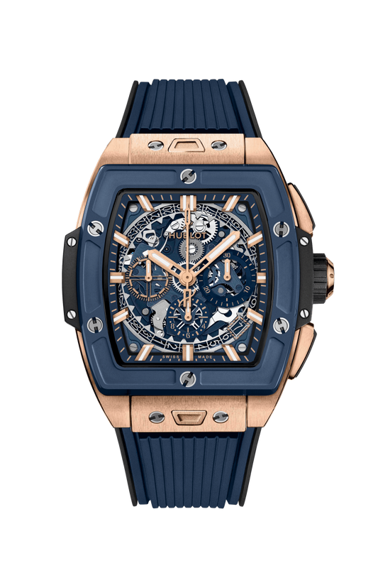 Hublot Spirit of Big Bang King Gold Blue Ceramic 42 MM - Black and Blue Rubber Strap - Sapphire Crystal Dial - 642.OL.7180.RX