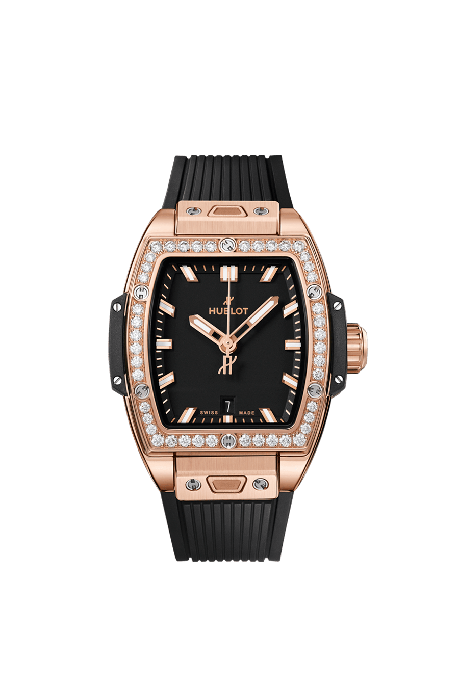 Hublot Spirit of Big Bang King Gold Diamonds 32 MM - Black Rubber Strap - Diamond Bezel - Matte Black Dial - 682.OX.1180.RX.1204