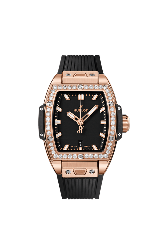 Hublot Spirit of Big Bang King Gold Diamonds 32 MM - Black Rubber Strap - Diamond Bezel - Matte Black Dial - 682.OX.1180.RX.1204