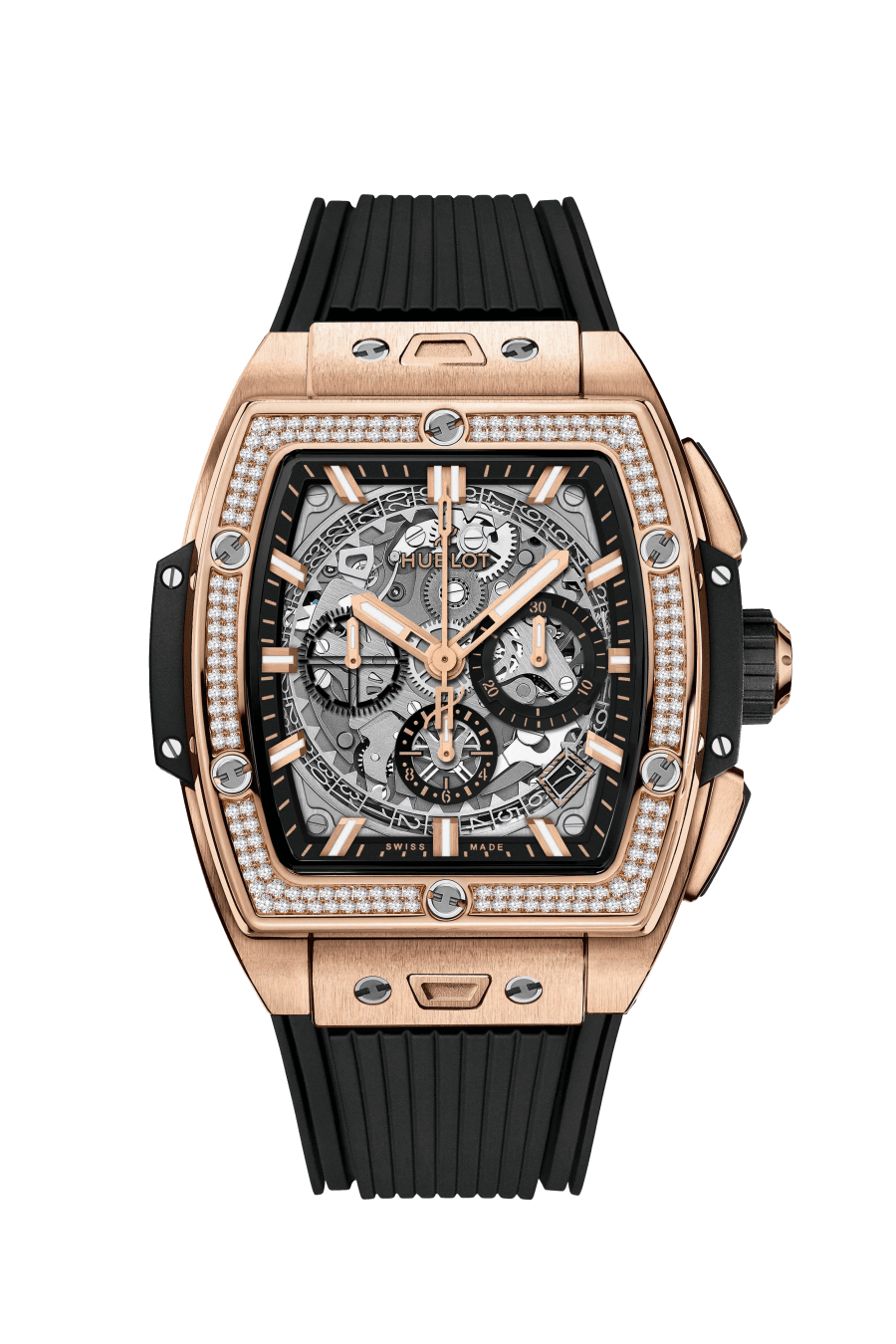 Hublot Spirit of Big Bang King Gold Diamonds 42 MM - Black Rubber Strap - Diamond Bezel - Sapphire Dial - 642.OX.0180.RX.1104