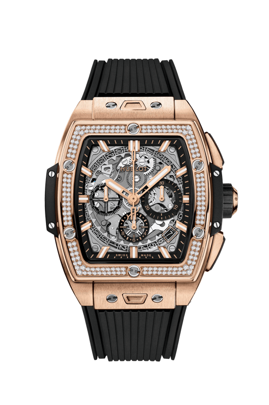 Hublot Spirit of Big Bang King Gold Diamonds 42 MM - Black Rubber Strap - Diamond Bezel - Sapphire Dial - 642.OX.0180.RX.1104