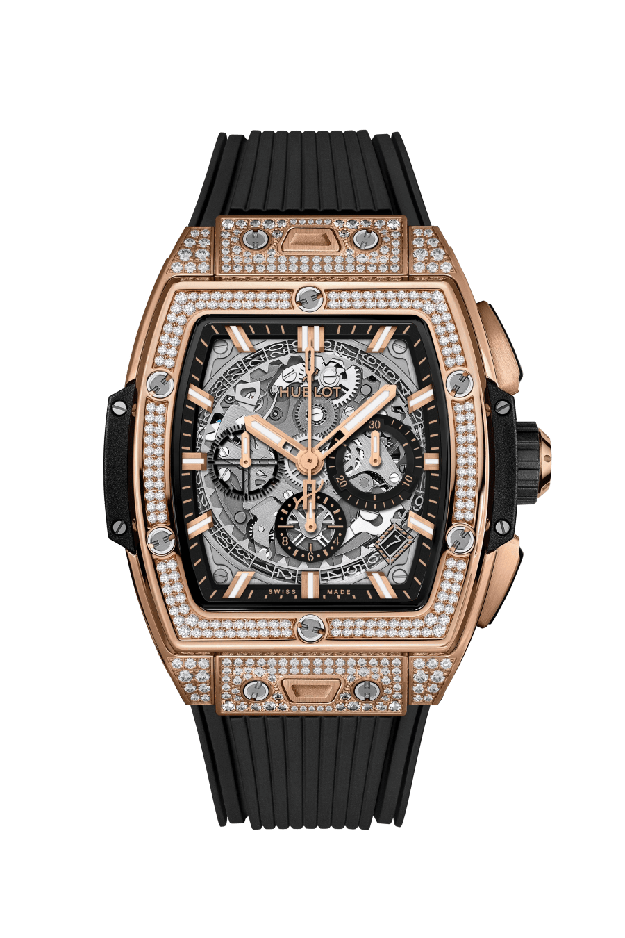 Hublot Spirit of Big Bang King Gold Pave 42 MM - Black Rubber Strap - Diamond Bezel - Sapphire Dial - 642.OX.0180.RX.1704