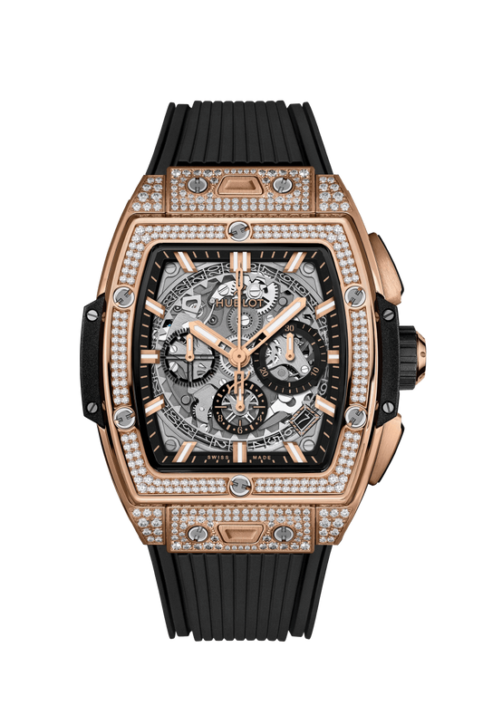 Hublot Spirit of Big Bang King Gold Pave 42 MM - Black Rubber Strap - Diamond Bezel - Sapphire Dial - 642.OX.0180.RX.1704